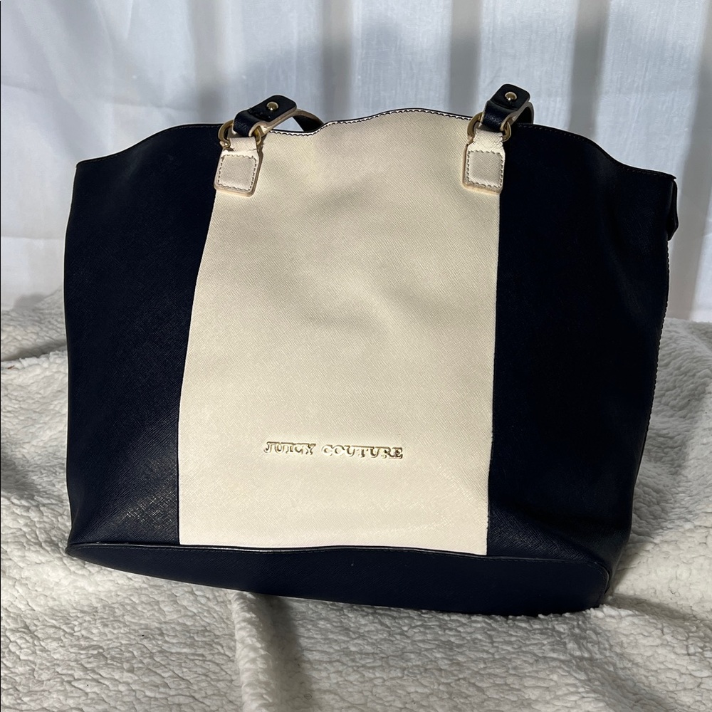 Juicy Couture Navy and Cream Vertical Stripe Tote